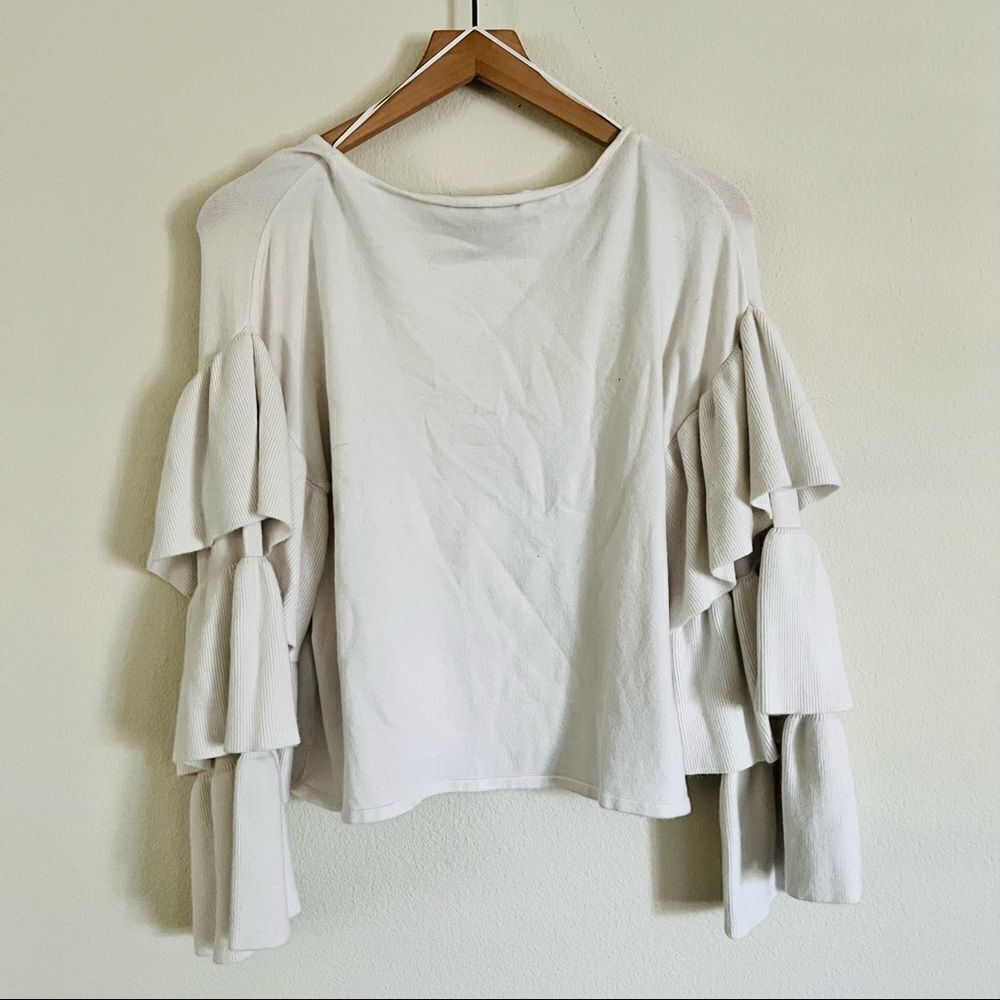 Zara white Ruffled Layered Long Sleeve Top Size Small - Picture 5 of 7